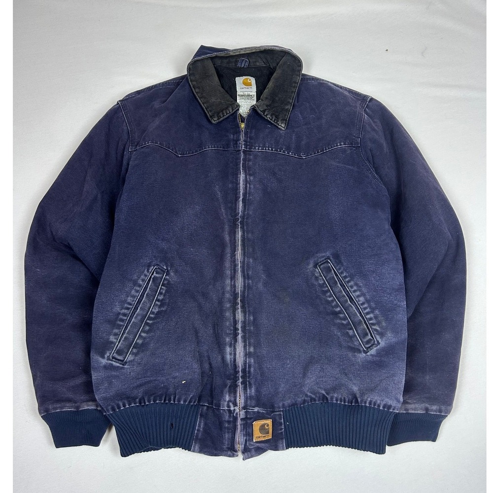Carhartt Santa Fe Jacket Faded Navy Bl Duck Canvas Bomber Quilted Lined J14